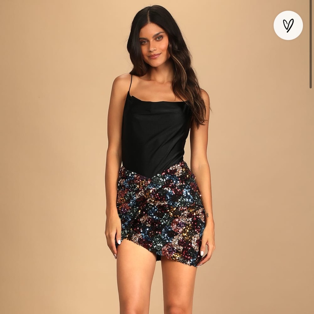Prismatic Perfection Rainbow Sequin Tulip Mini Skirt